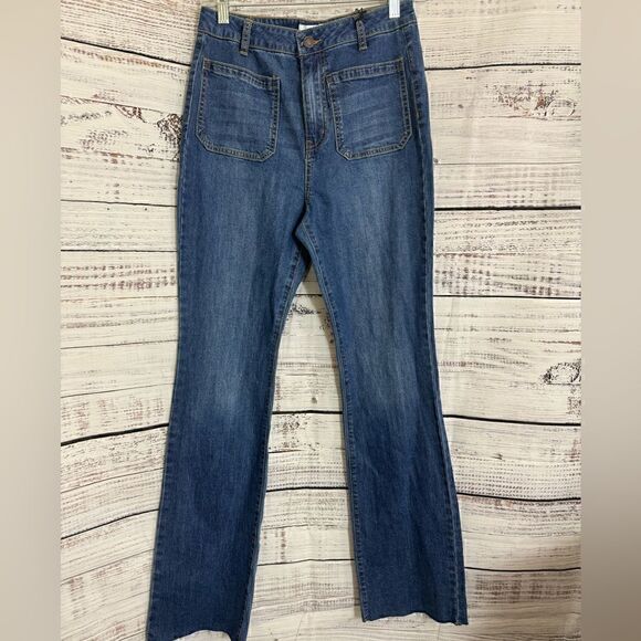 Forever 21 Jeans Womens Size 27 Y2K Flare Wide Leg Raw Hem High rise Denim New - Picture 1 of 10